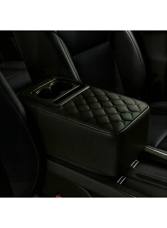 عام مسند ذراع لسيارات النقل جلدي مع حامل أكواب وجيوب للاشياء الصغيره، تصميم مبطن، - اسود - Image 1